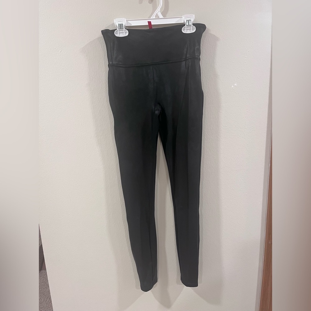 SPANX Black/Faux Leather Leggings - Size Medium